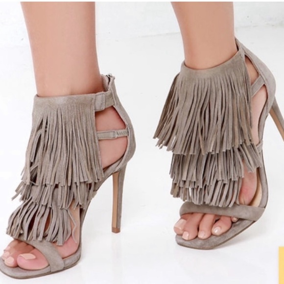 Steve Madden Fringly Taupe Heels 10 - Picture 5 of 8